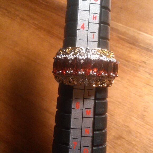Mozambique Garnet and White Zircon Brass Ring (Size 5) - Picture 4 of 12